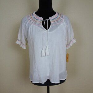 Copper Key Peasant Top Women's Size M White Gauze Fabric with Cami Boho